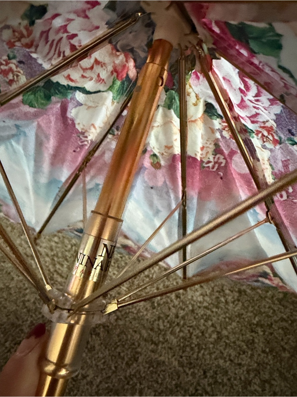 Nina Ricci Floral Pink Blue Green Umbrella - Picture 9 of 13